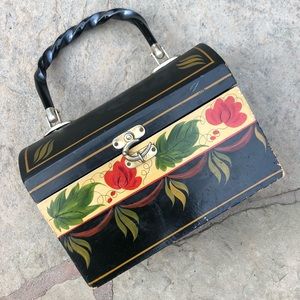 Vintage Wood Painted Box Style Purse / Decor